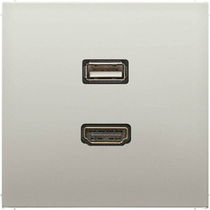 Розетка HDMI+USB Jung LS METAL, скрытый монтаж, стальной, MAES1163