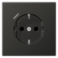 Розетка с USB Jung LS METAL, скрытый монтаж, с заземлением, антрацит, AL1520-18CAN-L
