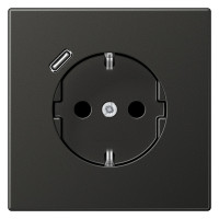 Розетка с USB Jung LS METAL, скрытый монтаж, с заземлением, антрацит, AL1520-18CAN-L
