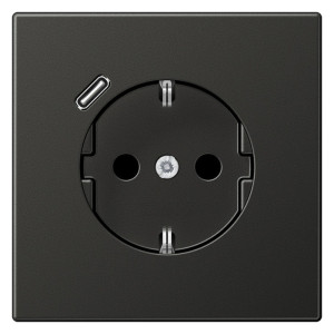 Розетка с USB Jung LS METAL, скрытый монтаж, с заземлением, антрацит, AL1520-18CAN-L