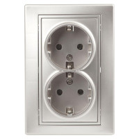 Розетка двойная Plano 1-205-03 16А IP20 250В 2х2P+E Schuko алюм. Intro Б0030070