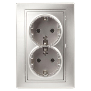Розетка двойная Plano 1-205-03 16А IP20 250В 2х2P+E Schuko алюм. Intro Б0030070