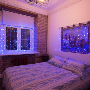 Гирлянда светодиодная Светодиодный Дождь 1.5х1.5м 144LED син. 12Вт 230В IP20 с контроллером провод прозр. Neon-Night 235-033