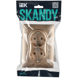 SKANDY Розетка 2-местная с заземлением без защитных шторок 16А в сборе SK-R08Sa песочный IEK