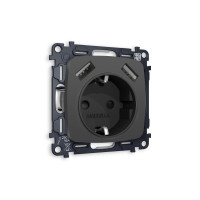 MO909010 Комплект механизма электрической розетки OMEGA Графит мягкое касание 2USB AA 18W быстрая зарядка сз QUANT OP9090, VM155 AMBRELLA VOLT