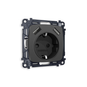 MO909010 Комплект механизма электрической розетки OMEGA Графит мягкое касание 2USB AA 18W быстрая зарядка сз QUANT OP9090, VM155 AMBRELLA VOLT