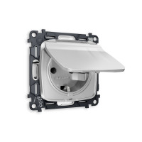 MO408010 Комплект механизма электрической розетки OMEGA Серебро глянец сз с шторками и крышкой IP44 QUANT OP4080, VM141 AMBRELLA VOLT