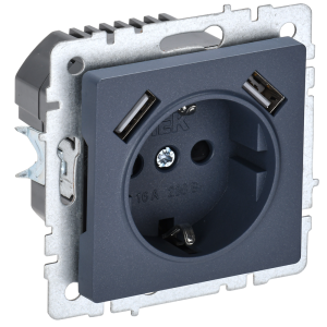 BRITE Розетка 1-местная с заземлением с защитными шторками 16А с USB AA 5В 3,1А РЮш10-2-БрМ маренго IEK