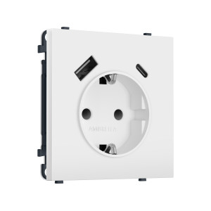 MS830010 Комплект механизма электрической розетки SIGMA Белый мягкое касание 2USB AC 20W быст. зар. сз сш 16A-250V QUANT PRO SP8300, PR160