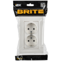 BRITE Розетка 2-местная с заземлением без защитных шторок плоская 16А в сборе РСПл12-3-БрБ белый IEK