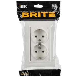 BRITE Розетка 2-местная с заземлением без защитных шторок плоская 16А в сборе РСПл12-3-БрБ белый IEK