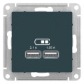 ATLASDESIGN USB РОЗЕТКА A+A, 5В/2,1А, 2х5В/1,05А, механизм, ИЗУМРУД ATN000833
