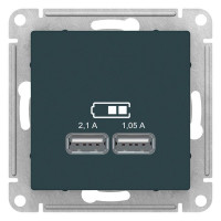 ATLASDESIGN USB РОЗЕТКА A+A, 5В/2,1А, 2х5В/1,05А, механизм, ИЗУМРУД ATN000833