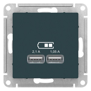 ATLASDESIGN USB РОЗЕТКА A+A, 5В/2,1А, 2х5В/1,05А, механизм, ИЗУМРУД ATN000833