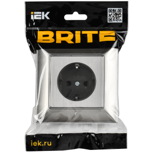 BRITE Розетка 1-местная с заземлением с защитными шторками 16А в сборе РСР14-1-0-БрГН металл хромникель IEK