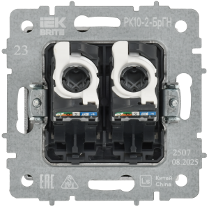 BRITE Розетка компьютерная двойная RJ45 кат.5E РК10-2-БрГН металл хром/никель IEK