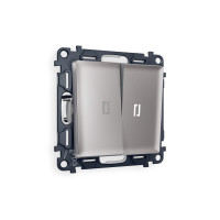 MA504015 Комплект механизма 2-кл выключателя с подсветкой 5600K ALFA Сталь матовый QUANT (AP5040, VM115, G14W) AMBRELLA VOLT