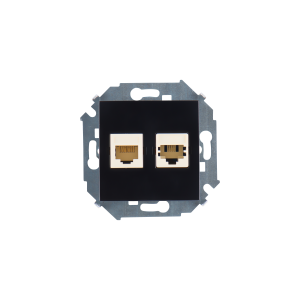Simon 15 Черная Розетка ТЛФ + комп RJ11+RJ45 кат.5е