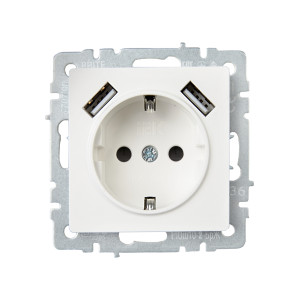 BRITE Розетка 1-местная с заземлением с защитными шторками 16А с USB AA 5В 3,1А РЮш10-2-БрЖ жемчуг IEK