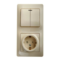 GLOSSA БЛОК: РОЗЕТКА с заземлением со шторками + 2-клавишный ВЫКЛЮЧАТЕЛЬ с подсветкой, БЕЖЕВЫЙ GSL000275