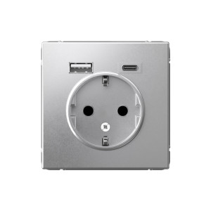 ARTGALLERY РОЗЕТКА 16А с 2 USB A+C, 5В/2,4А/3,0А, 2х5В/1,5А, механизм, АЛЮМИНИЙ GAL000332