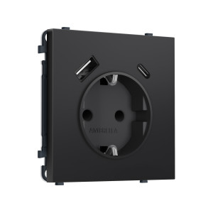 MS810010 Комплект механизма электрической розетки SIGMA Черный матовый 2USB AC 20W быст. зар. сз сш 16A-250V QUANT PRO SP8100, PR160