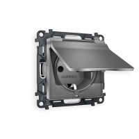 MA658010 Комплект механизма электрической розетки ALFA Антрацит серый сз с шторками и крышкой IP44 QUANT AP6580, VM141 AMBRELLA VOLT