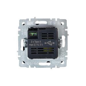BRITE Розетка USB A+A 5В 3,1А РЮ10-1-БрС сталь IEK