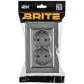 BRITE Розетка 2-местная с заземлением с защитными шторками плоская 16А в сборе РСшПл12-3-БрС сталь IEK
