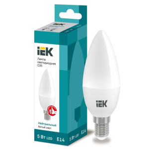 Лампа светодиодная 5Вт C35 свеча 4000К нейтр. бел. E14 450лм 230-240В IEK LLE-C35-5-230-40-E14