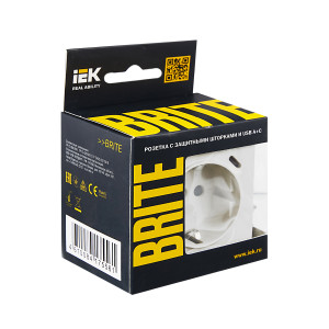 BRITE Розетка 1-местная с заземлением с защитными шторками 16А с USB AC 18Вт РЮш11-1-БрЖ жемчуг IEK