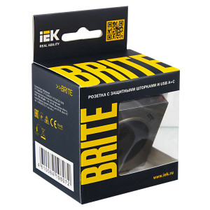 BRITE Розетка 1-местная с заземлением с защитными шторками 16А с USB AC 18Вт РЮш11-1-БрТБ темная бронза IEK