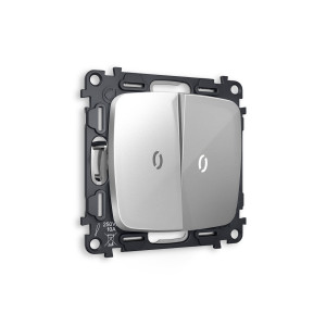 MO404015 Комплект механизма 2-кл выключателя с подсветкой 5600K OMEGA Серебро глянец QUANT OP4040, VM115, G14W AMBRELLA VOLT