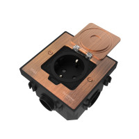MultiDesk Лючок с розеткой 2К+З, 16А/250В, IP44 с коробкой для бетонных полов Медь, тип MDK21 MDK21202CC