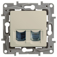 Розетка компьютерная + телефонная 2-м СП Etika RJ45 + RJ11 кат.5E UTP механизм сл. кость Leg 672352