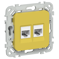 FLITE Розетка 2-местная RJ45/RJ11 категория 5Е/3 UTP РКТ5е/3-2-0-ФлЖК желтый карри IEK