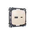 MO311010 Комплект механизма розетки OMEGA Бежевый глянец 2USB AC 20W быстрая зарядка QUANT OP3110, VM177 AMBRELLA VOLT