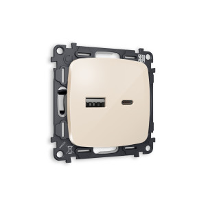 MO311010 Комплект механизма розетки OMEGA Бежевый глянец 2USB AC 20W быстрая зарядка QUANT OP3110, VM177 AMBRELLA VOLT