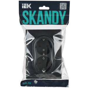 SKANDY Розетка 2-местная с заземлением без защитных шторок 16А в сборе SK-R08G графит IEK