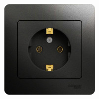 GLOSSA РОЗЕТКА с заземлением без шторок, 16А, в сборе, АНТРАЦИТ GSL000742