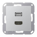 Розетка HDMI+USB Jung А-СЕРИЯ, скрытый монтаж, алюминий, MAA1163AL