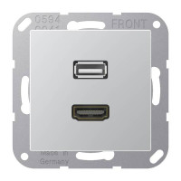 Розетка HDMI+USB Jung А-СЕРИЯ, скрытый монтаж, алюминий, MAA1163AL