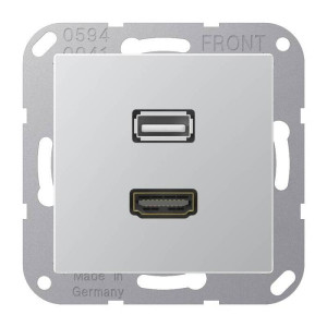 Розетка HDMI+USB Jung А-СЕРИЯ, скрытый монтаж, алюминий, MAA1163AL