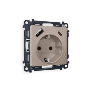 MA370010 Комплект механизма электрической розетки ALFA Серо-бежевый матовый 2USB AC 20W быстрая зарядка сз QUANT AP3700, VM160 AMBRELLA VOLT