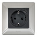 Legrand Valena LIFE Black. Силовая розетка 2КЗ 16А 250В с защитными шторками. Безвинтовые зажимы. С лицевой панелью. Антрацит.