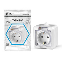 Розетка 1-м ОП Dita 16А IP54 250В с заземл. с прозр. крышкой бел. TOKOV ELECTRIC TKL-DT-R1Z-C01T-IP54