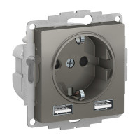 ATLASDESIGN РОЗЕТКА 16А c 2 USB A+A, 5В/2,4А, 2х5В/1,2А, механизм, СТАЛЬ ATN000930