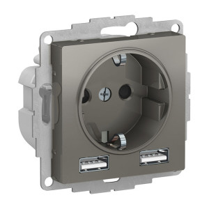 ATLASDESIGN РОЗЕТКА 16А c 2 USB A+A, 5В/2,4А, 2х5В/1,2А, механизм, СТАЛЬ ATN000930