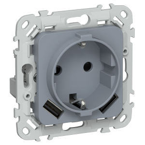 FLITE Розетка 1-местная с заземлением с защитными шторками 16А с USB A+A 3,1А безвинтовое крепление РСЮша11-1-ФлМ маренго IEK