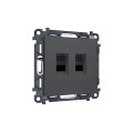 MA912110 Комплект механизма компьютерной двойной розетки RJ-45 с автоматической защитной шторкой ALFA Графит мягкое касание QUANT AP9121, VM189 AMBRELLA VOLT